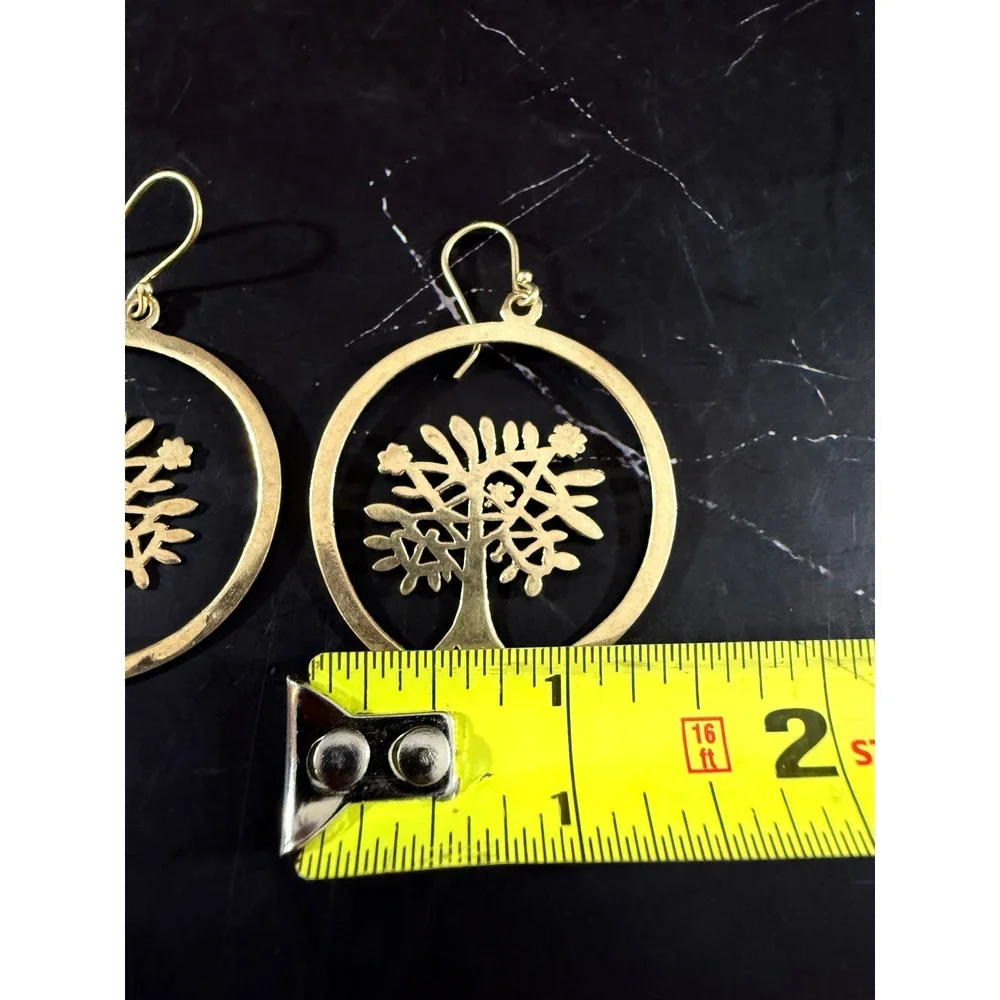 Vintage Brass 1.5in Round Tree of Life Earrings